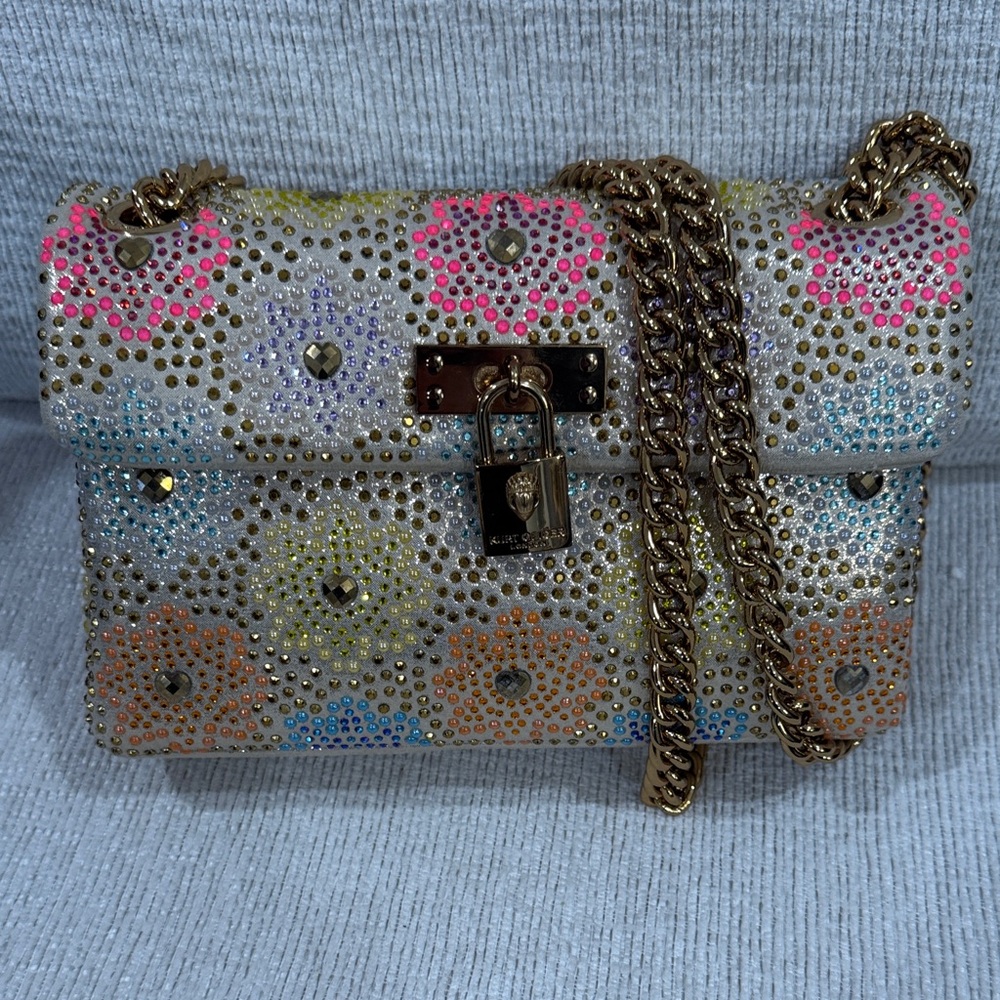 Kurt Geiger Multicolor Crystal Floral Shoulder Bag with Gold Chain
